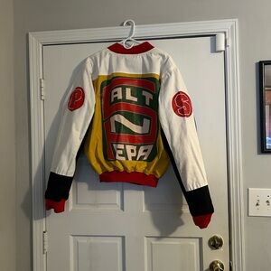 Colorful Letterman Jacket with Bold Graphics